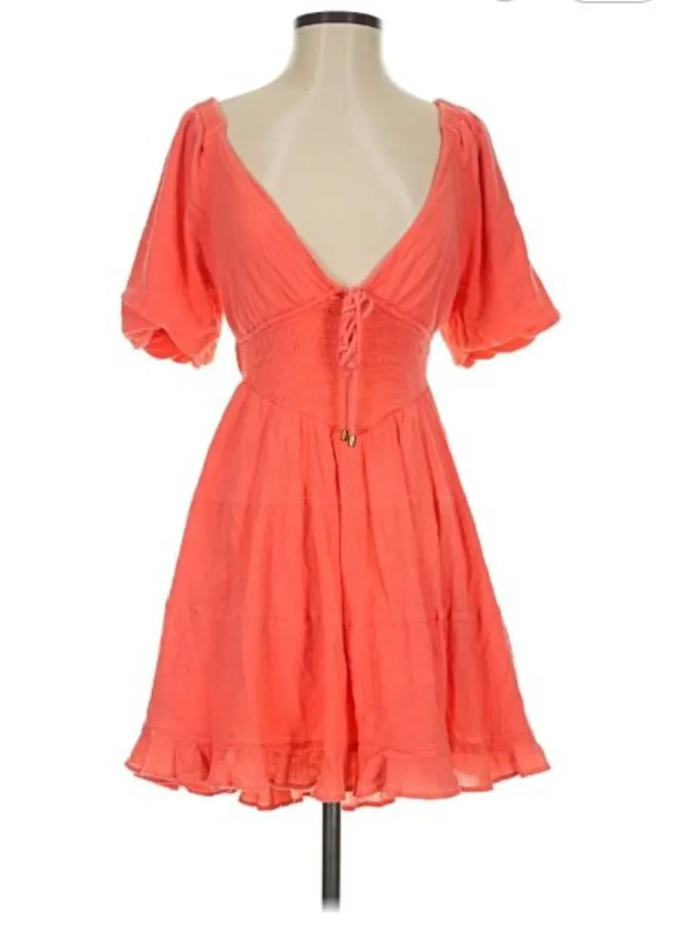 Free People Perfect Day Mini Dress Small Orange Cotton Gauze Milk Maid Babydoll